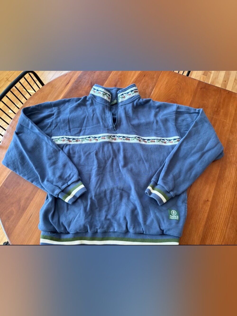 Parks Project Acadia Moose Slate Blue Quarter-Zip Pullover, Size XL